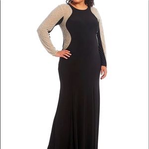 Xscape
Plus Size Crystal Beaded Long Sleeve Round Neck Jersey Gown